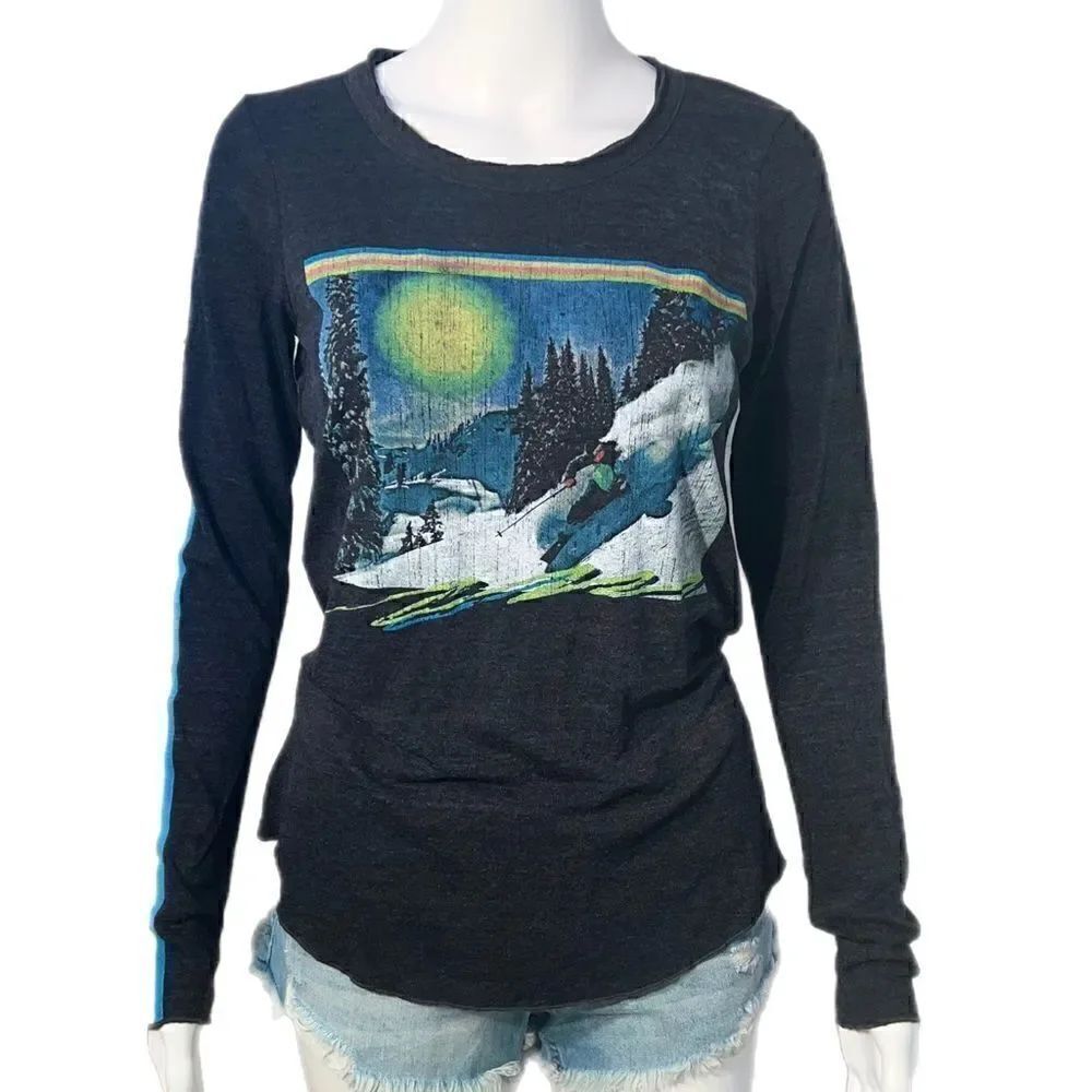 CHASER Retro Ski Graphic Long Sleeve Tee NWOT